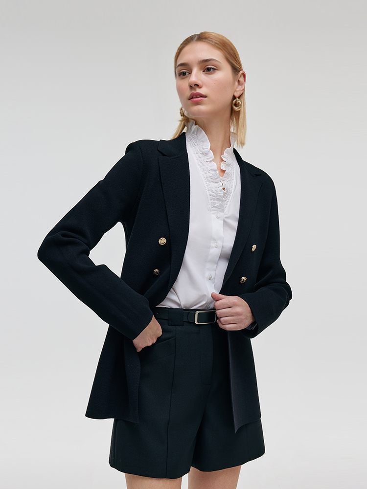 Damski sweter blazer z rozciągliwym kołnierzem