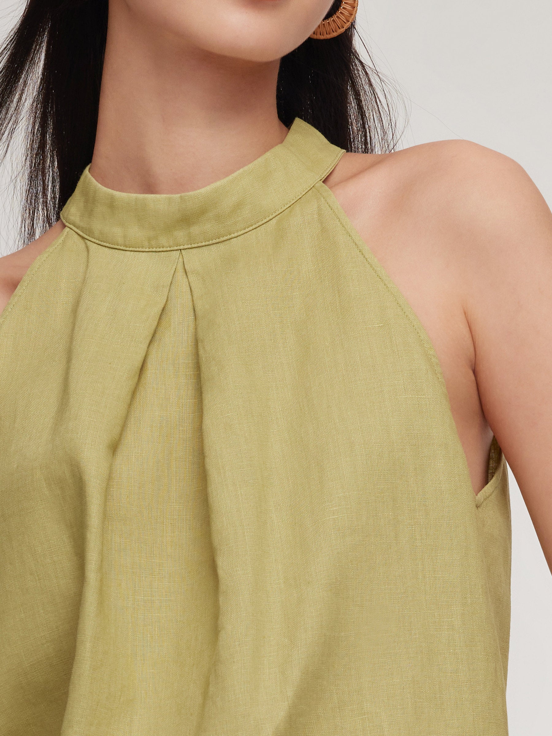 100% Lniana Damska Bluzka Halter