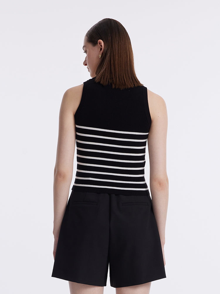Tank top z dzianiny z paskami z acetatu i bawełny
