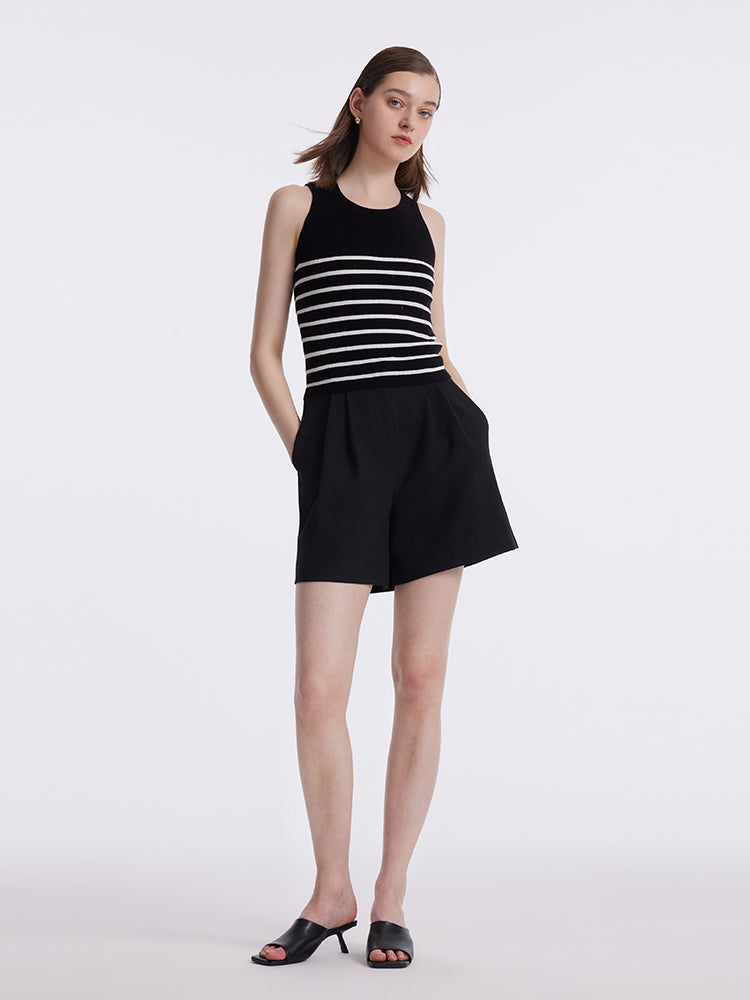 Tank top z dzianiny z paskami z acetatu i bawełny