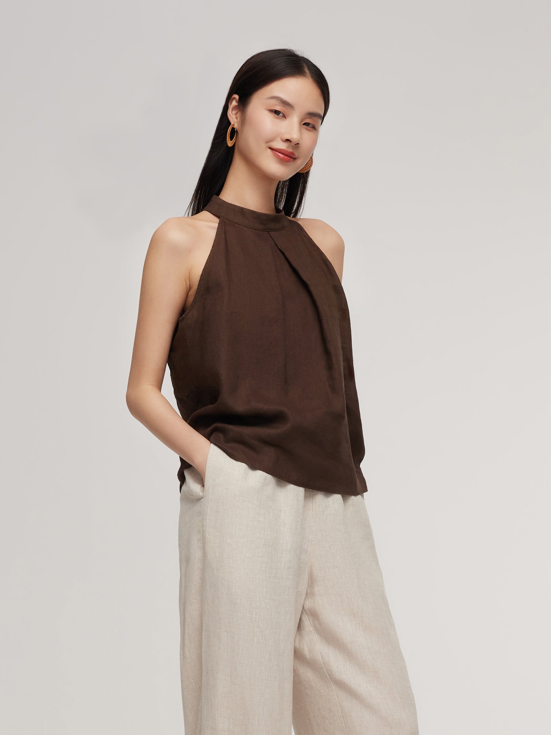 100% Lniana Damska Bluzka Halter