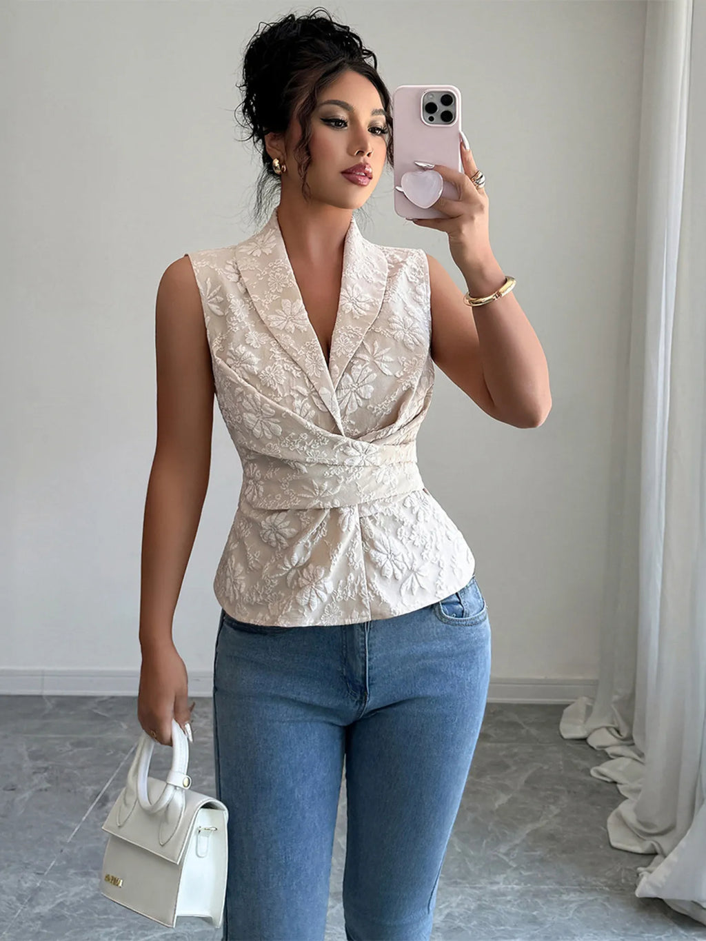 Nerina | Top w Kwiaty Bez Rękawów