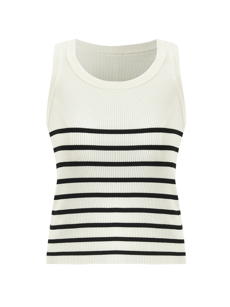 Tank top z dzianiny z paskami z acetatu i bawełny