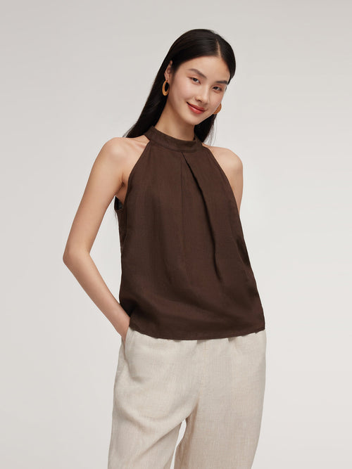 100% Lniana Damska Bluzka Halter