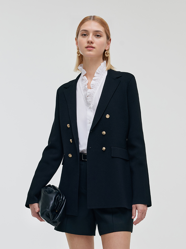 Damski sweter blazer z rozciągliwym kołnierzem