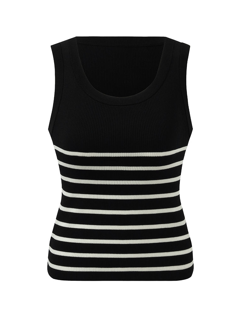 Tank top z dzianiny z paskami z acetatu i bawełny