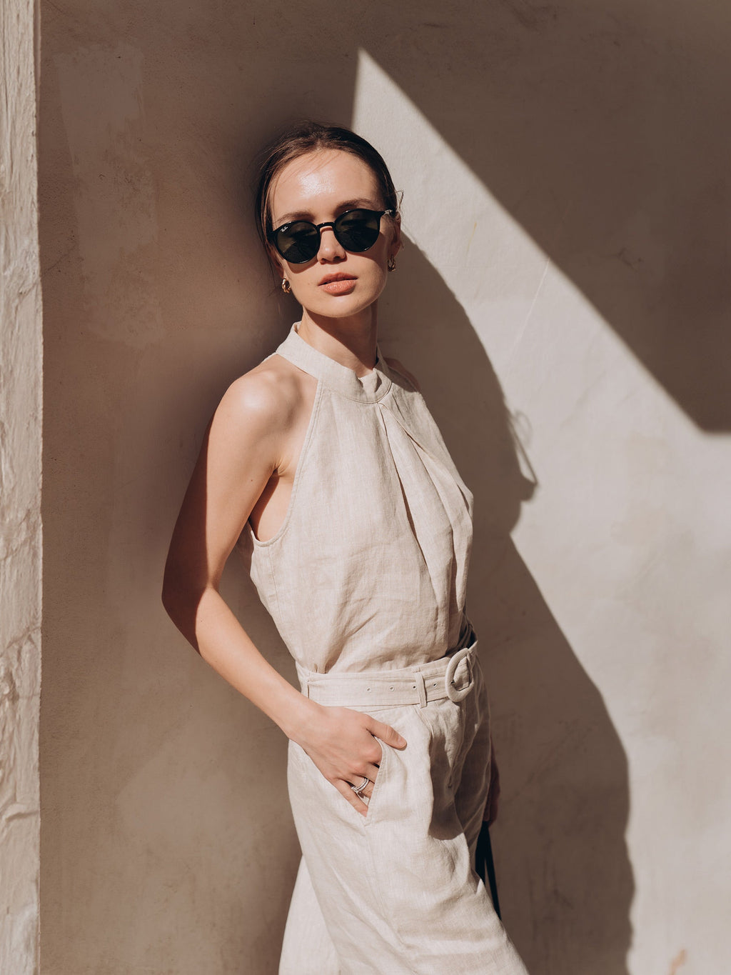 100% Lniana Damska Bluzka Halter
