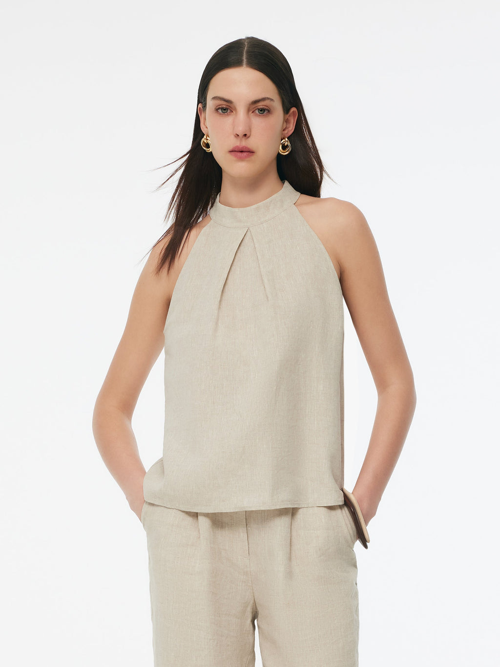 100% Lniana Damska Bluzka Halter