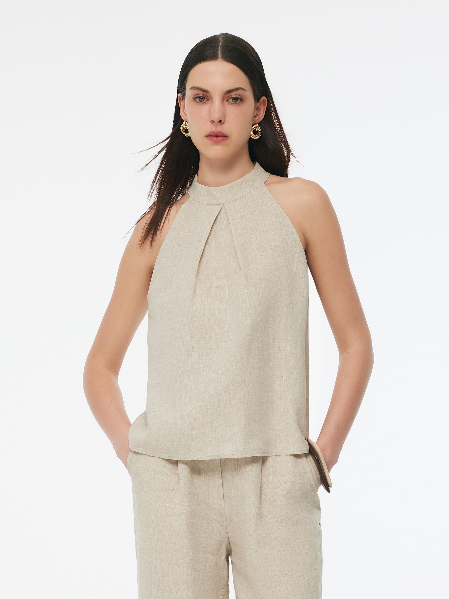 100% Lniana Damska Bluzka Halter