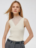 Patchwork Mock Neck Damska Dzianinowa Bluzka Bez Rękawów