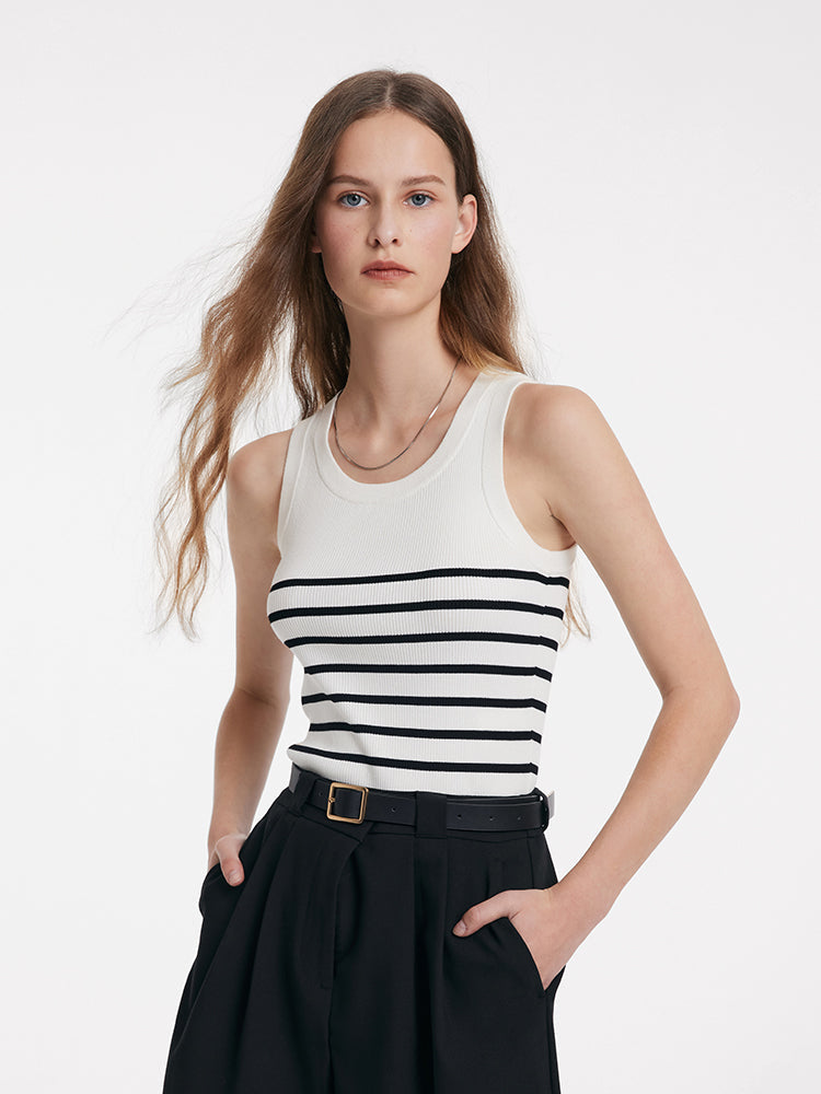Tank top z dzianiny z paskami z acetatu i bawełny