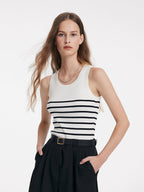 Tank top z dzianiny z paskami z acetatu i bawełny