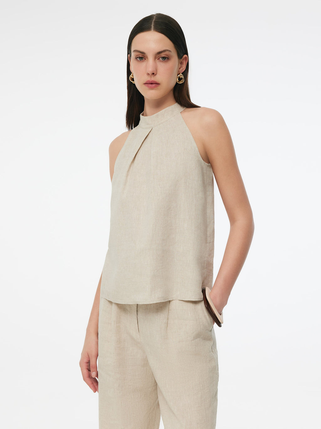 100% Lniana Damska Bluzka Halter