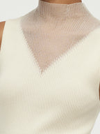 Patchwork Mock Neck Damska Dzianinowa Bluzka Bez Rękawów