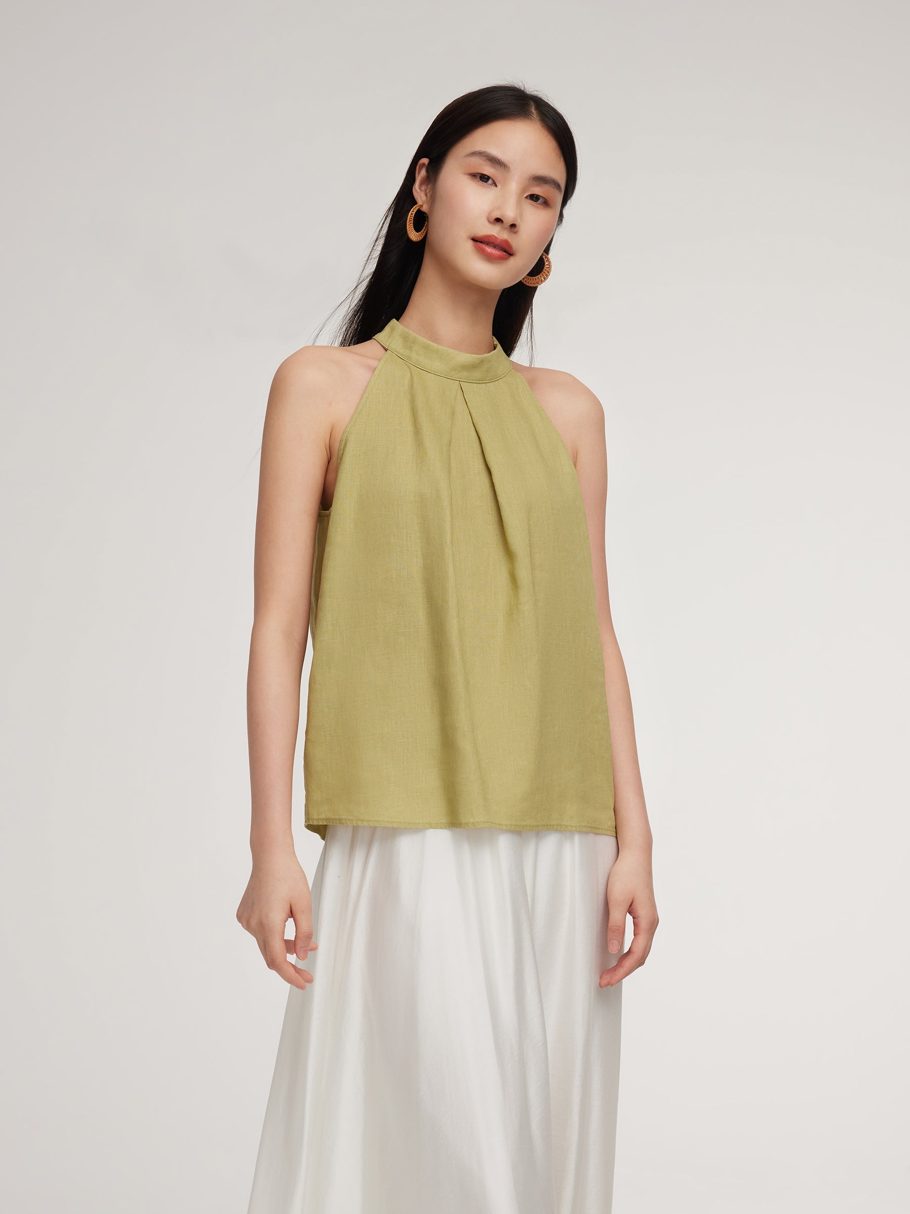 100% Lniana Damska Bluzka Halter