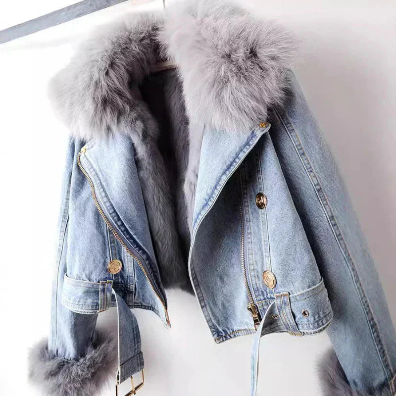 Phylicia | Elegancka kurtka dżinsowa z futrzanym kołnierzem