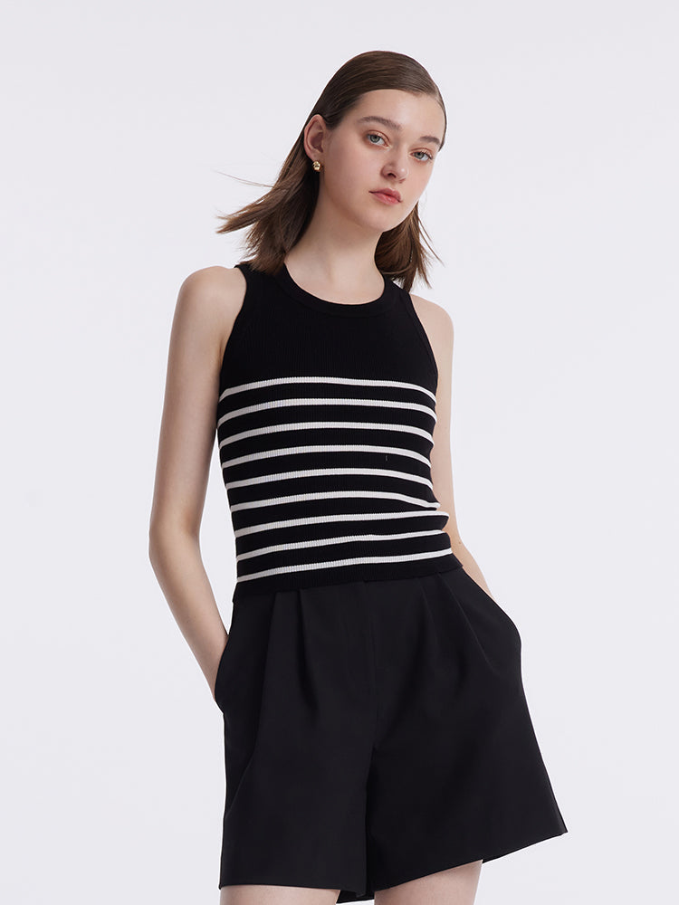 Tank top z dzianiny z paskami z acetatu i bawełny