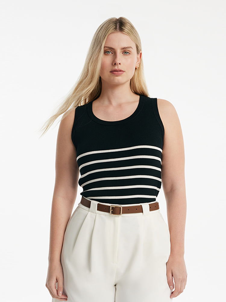 Tank top z dzianiny z paskami z acetatu i bawełny