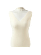Patchwork Mock Neck Damska Dzianinowa Bluzka Bez Rękawów