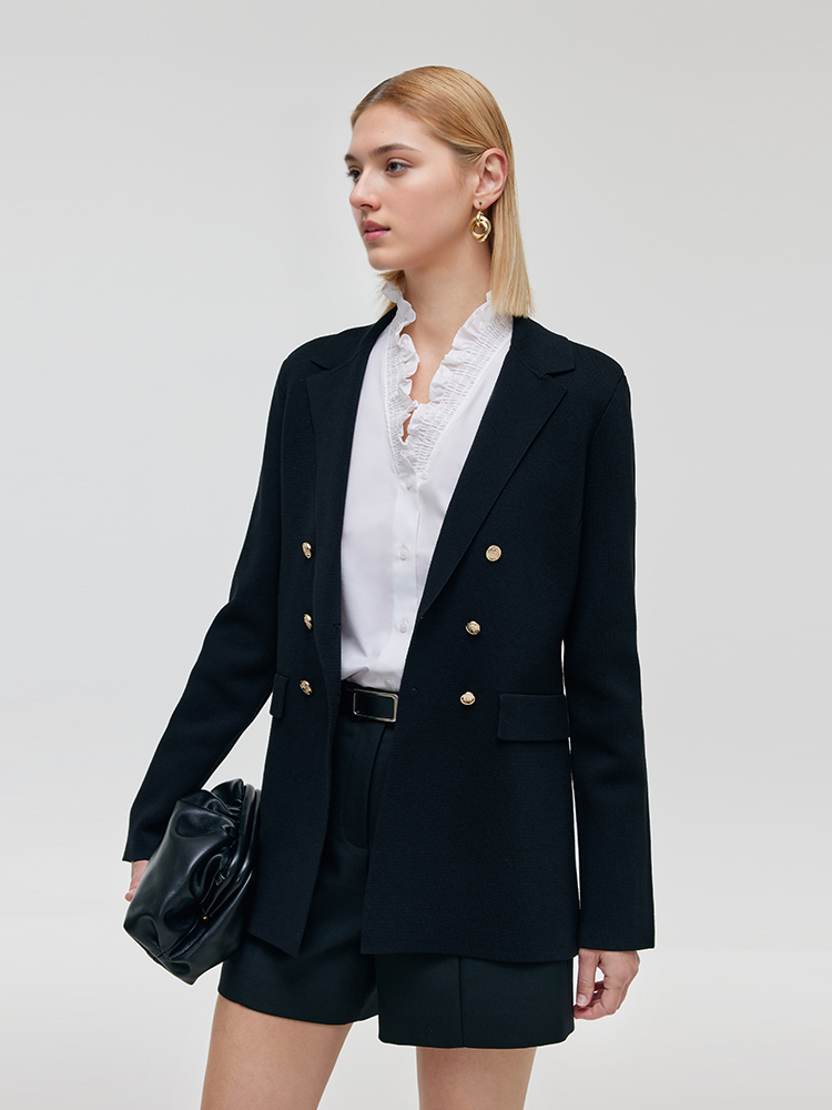 Damski sweter blazer z rozciągliwym kołnierzem