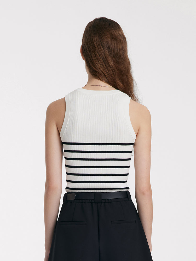 Tank top z dzianiny z paskami z acetatu i bawełny